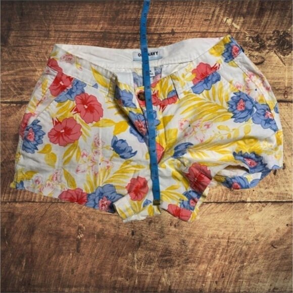 Old Navy Floral Hawaiian White Blue Pink Yellow Flower Canvas Shorts Women 4 - Picture 6 of 8